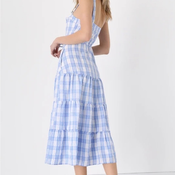 Lulu’s Idyllic Image Blue Plaid burton up mid dress with pockets M - Picture 2 of 12